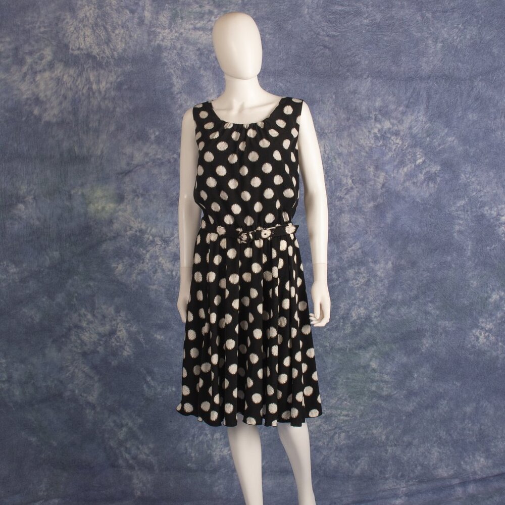Alfani Black & White Polka Dot Belted Midi Dress 14